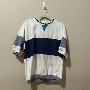 vintage pierre cardin colorblock shirt - White, Navy, and Gray